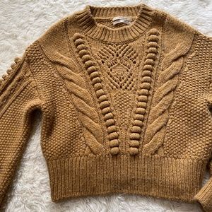 Anthropologie Crop Sweater Size M Cable Knit Fishermen Chunky